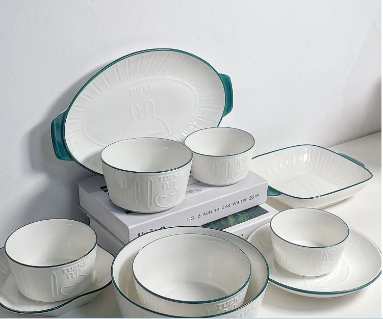 Spot ins Korean cute net relief tableware Tuzki household tableware rice bowl noodles bowl ears bowl plate XC-20/XC-21