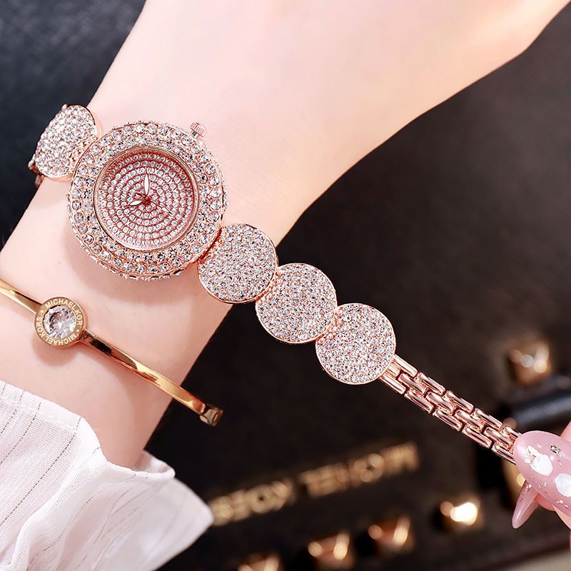 Women Watches Diamond Luxury Watch All-Over Rhinestone Gold Bracelet Watch