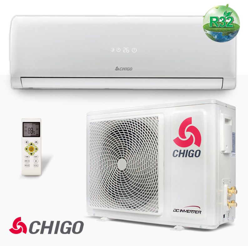 Chigo Inverter Split Air Conditioner 1.5HP / 2.0 HP / 2.5 3 Star Energy Rating - R32 - Self-diagnosis - 2 Way Auto Swing - Dual Filtration - Prime Guard Anti-rust coating, Gold Fin Condenser