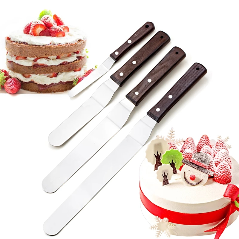 4 6 8 inch Spatula Cake Decorating Tools Stainless Steel With Wood Handle Cream Knife Spatula for Cake Smoother Icing
