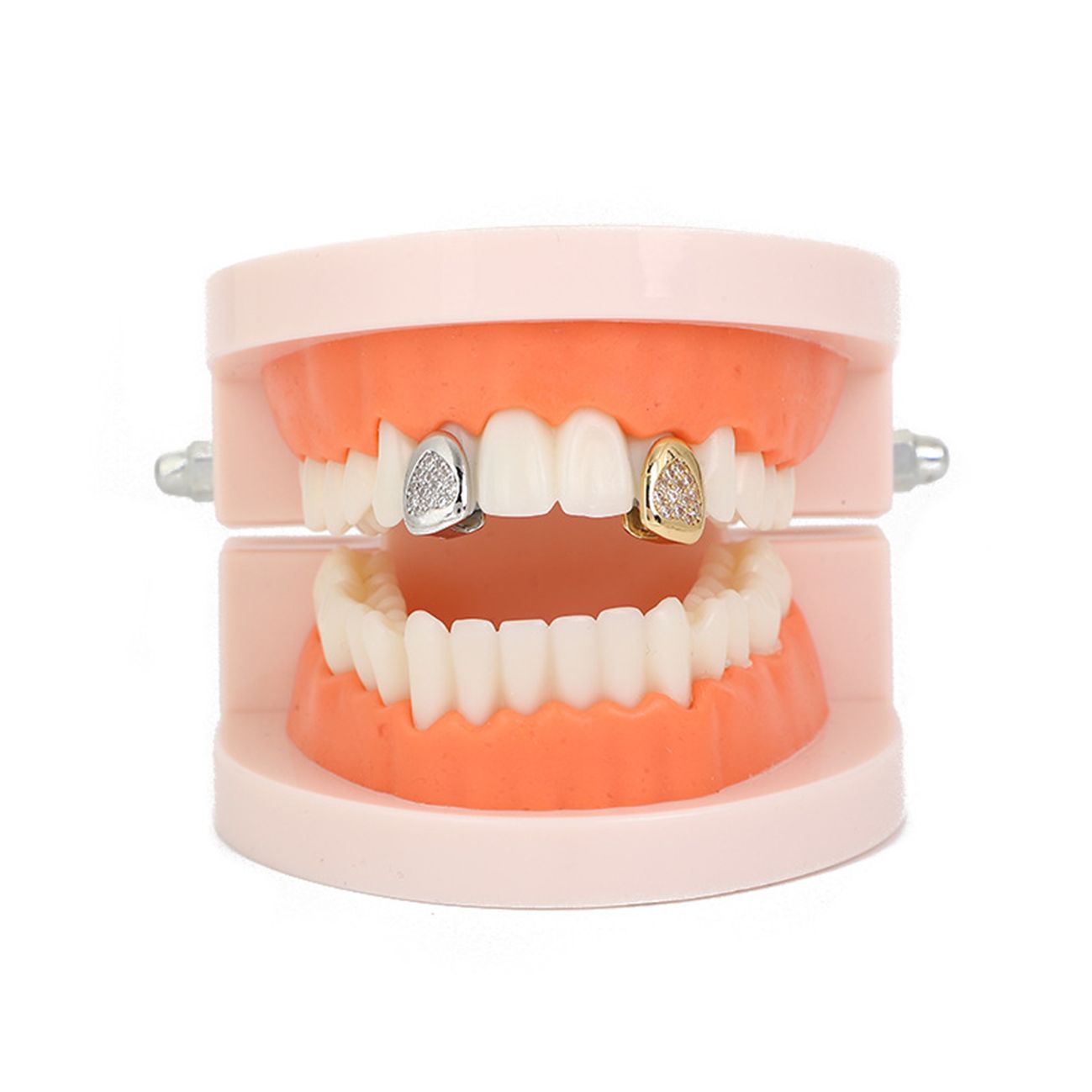 HIPHOP grillz braces single gold/silver inlaid zircon teeth grillz tooth grillz gold teeth silver teeth【Heart inlaid diamond】