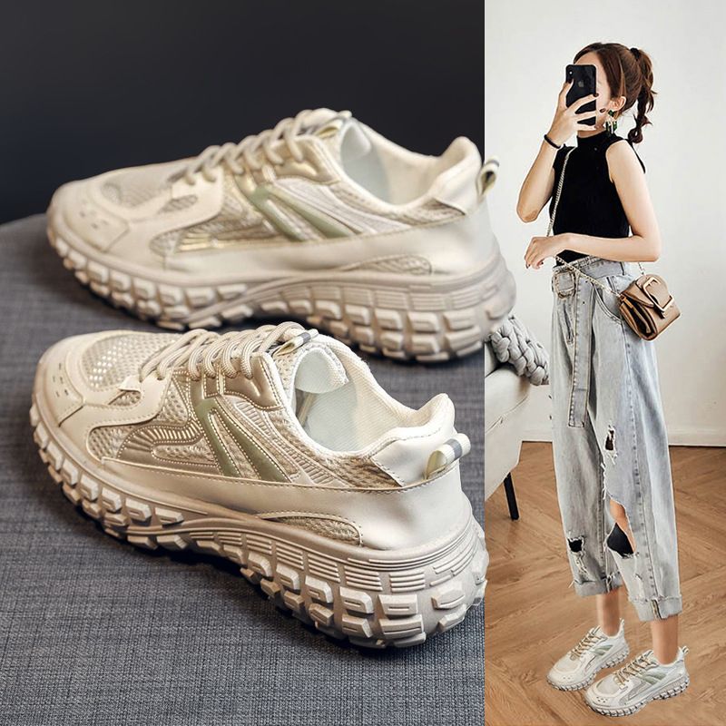 Tyre-soled daddy shoes women retro women's sports shoes thick soled ins fashion shoes Korean version breathable increase women's shoes JZ-97