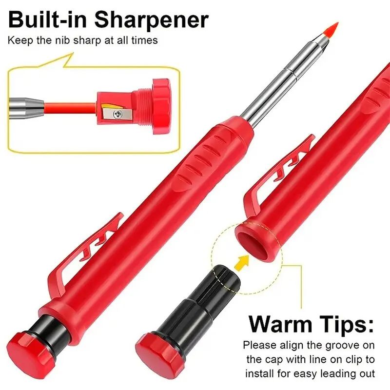 Carpenter Pencil Metal Long Head Deep Hole Professional Engineering Quick Drying Marker Graphite Woodworking Black Red Lineation