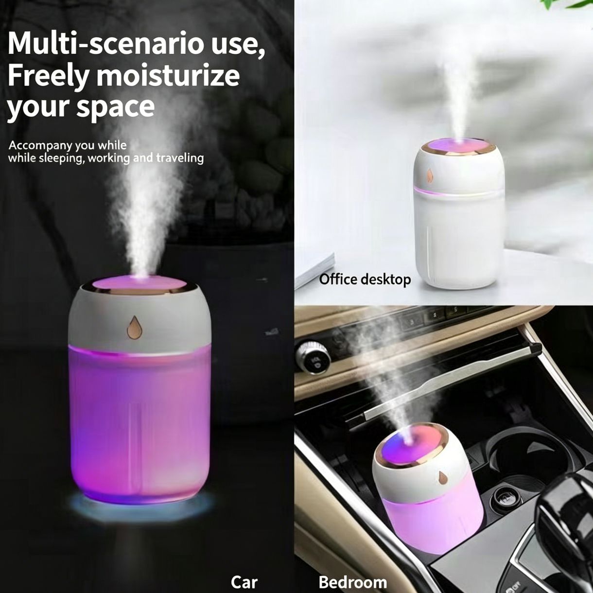 USB Water Drop Shape Humidifier RGB Colorful Light Quiet Cool Mist Aroma Diffuser Mini Portable Air Humidifier for Car Home Office Desktop Bedroom
