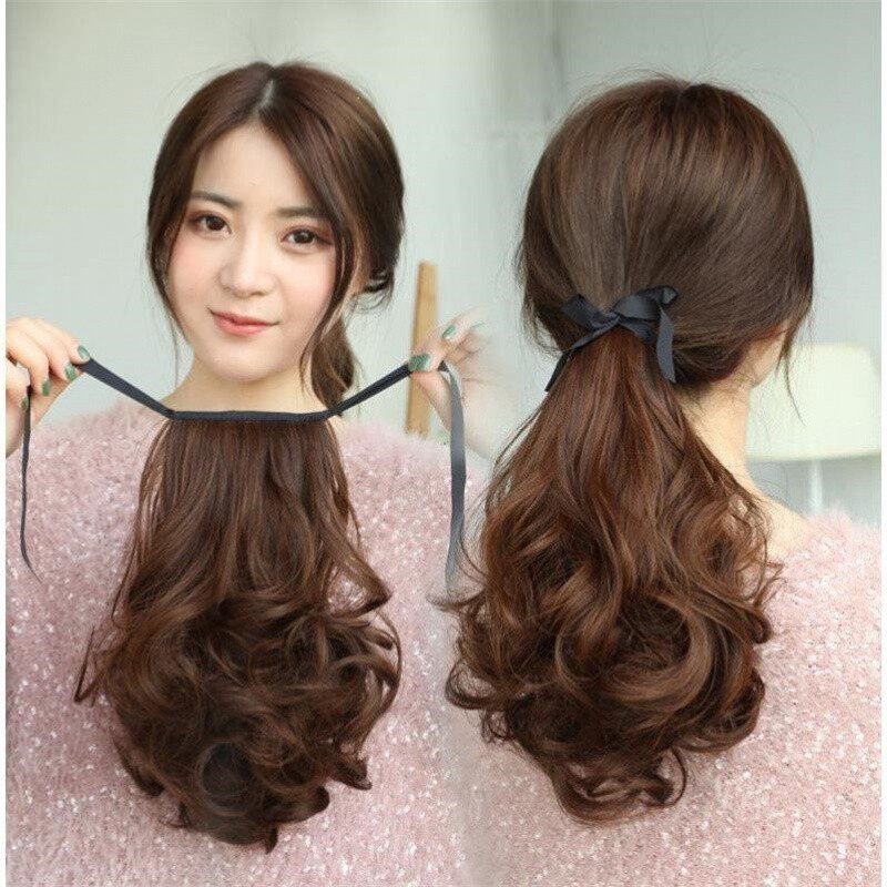 Wig ponytail tied girls realistic pear long curly hair big wave hair extension piece simulation hair low ponytail braid single product ponytail [none 
