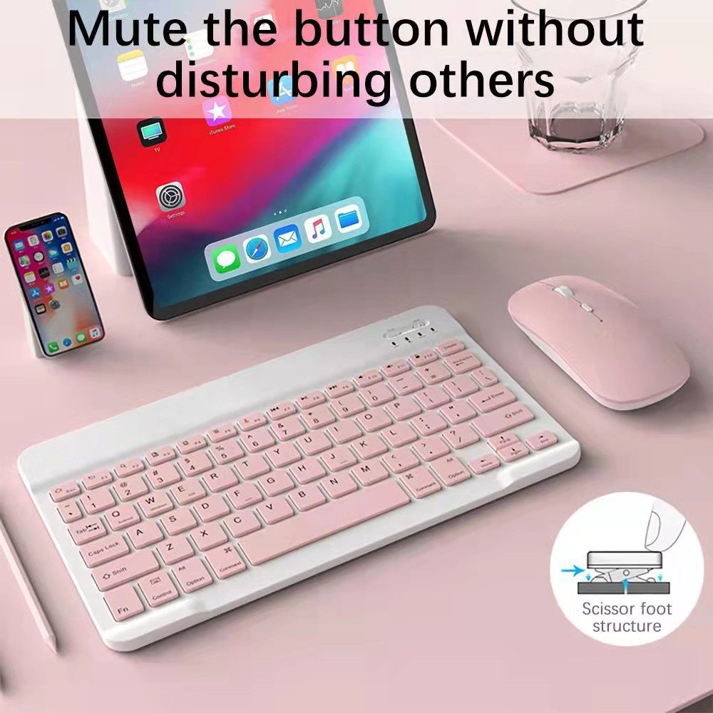 10-Inch Mini Bluetooth Wireless Keyboard and Mouse Set - Slim Design, Compatible with Android, Windows Tablets, and Phones