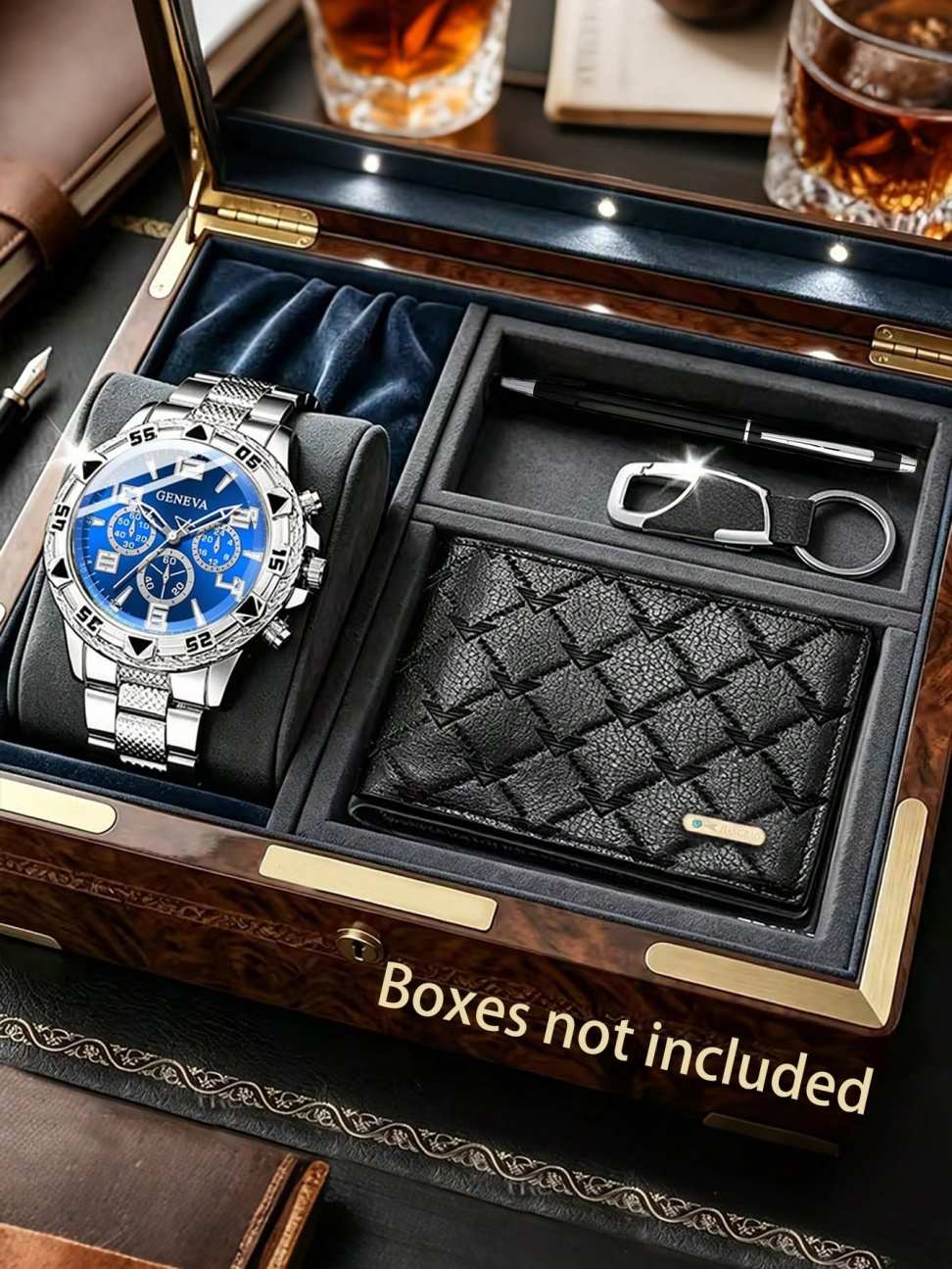 Gift set - Men's wallet, quartz watch, keychain, pen. Gift for Father's Day and Christmas. For your boyfriend.