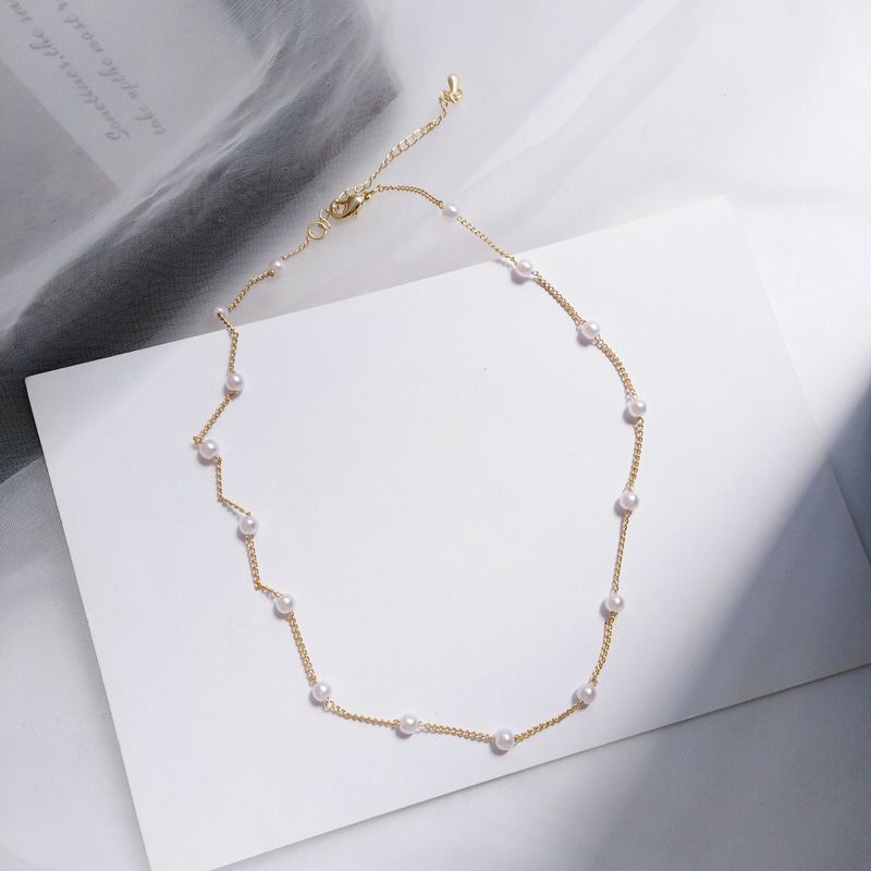 3pcs/set New Jewelry SetsBeads Neck Chain Kpop Pearl Choker Necklace + earrings Gold Color Goth Chocker Jewelry On The Neck Pendant Collar For Women
