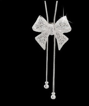 00116 Jewelry Popular Rhinestone Bow Sweater Chain Fashion Retro Style Long Pendant Necklace for Women