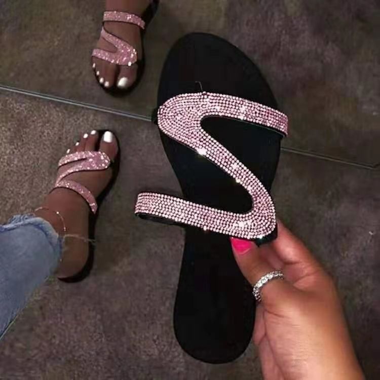 Women's Wide Width Sandals 2025 - Z-Strap Crystal Toe Post Sandals for Beach & Casual