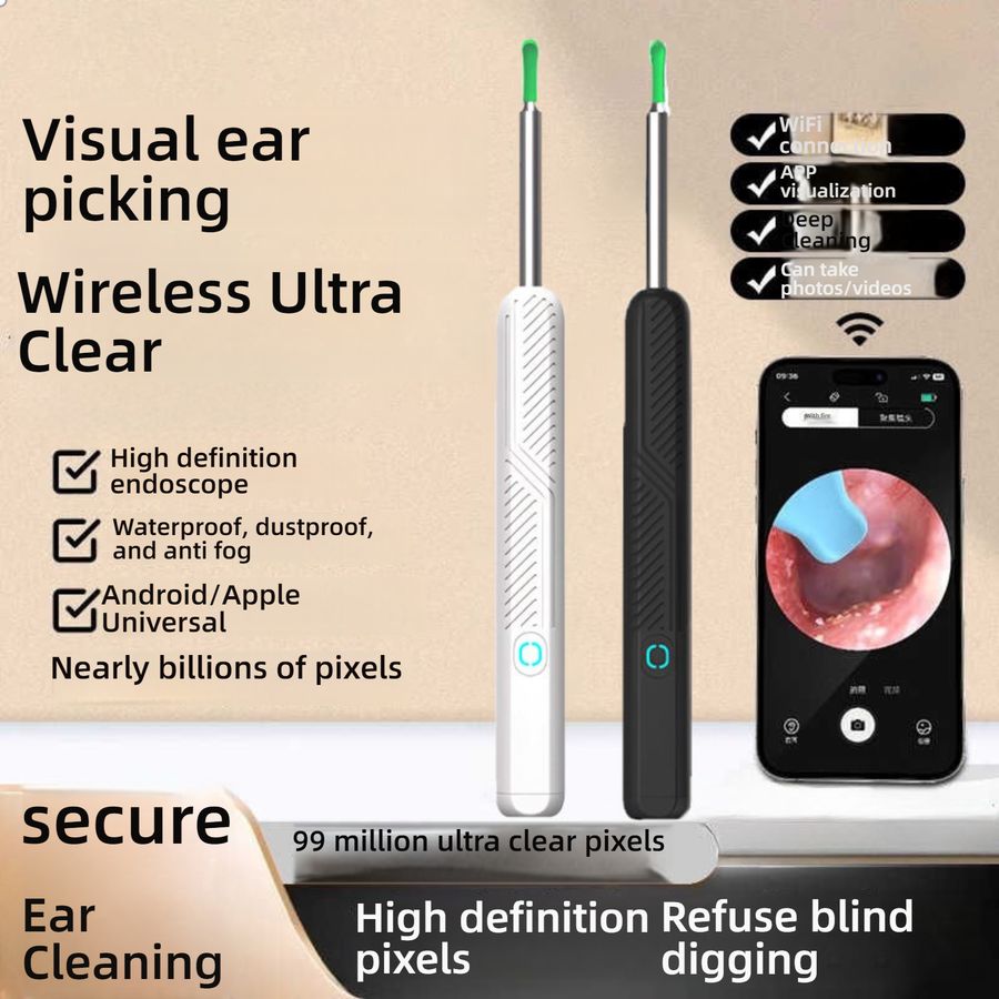  Wireless Smart Visual Ear Cleaner with HD Camera, LED Light, Connects to Phone for Adults & Kids - Safe & Easy Ear Wax Removal Tool 