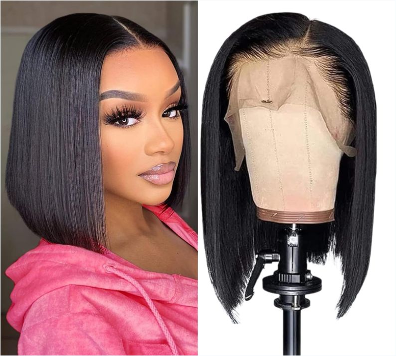 BOBO 4x4 Human Hair Bone Straight Lace Closure Wigs-180% Density 4x4 Super Double Drawn Bobo Wig
