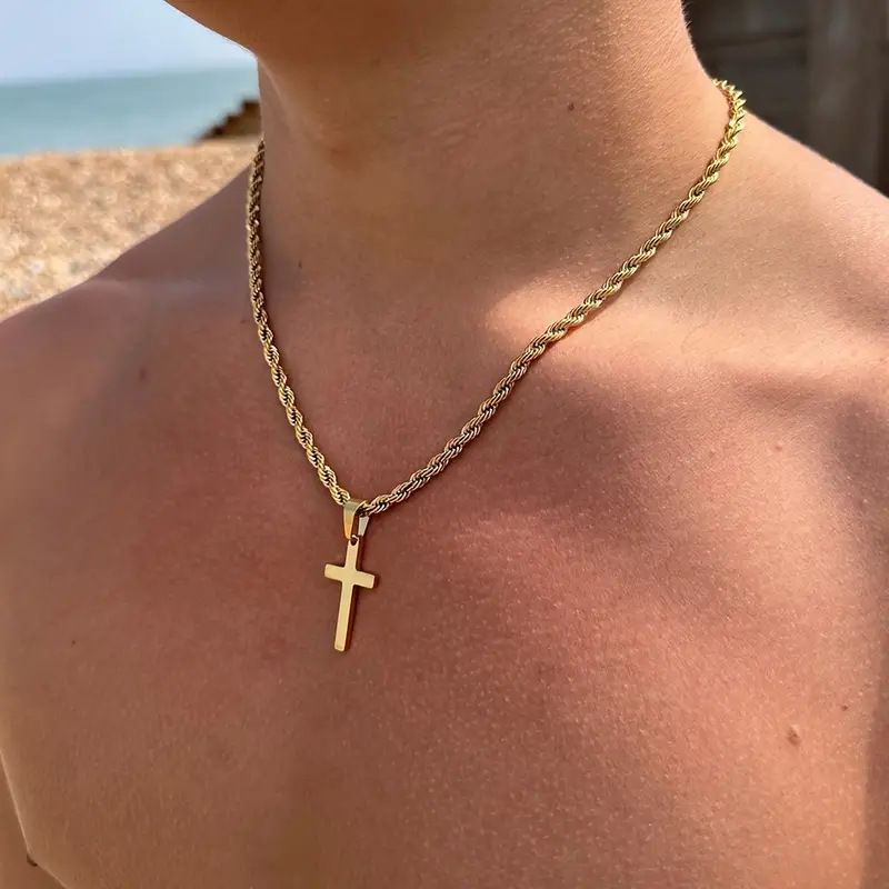 6070901 Vintage Gold Color Crucifix Knot Chain Necklaces for Men Boys Hip Hop Pendant Necklace Fashion Jewelry