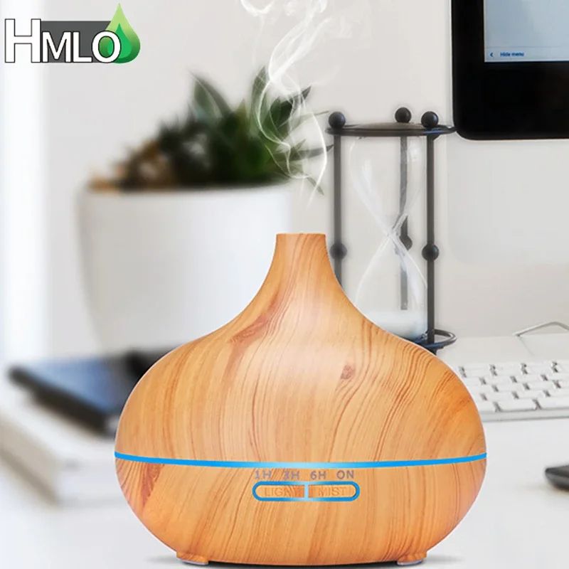 550ML Wood Grain Aromatherapy Diffuser Large Room, Ultrasonic Essential Oil Diffusers Humidifier with Ambient Light, Aroma Diffuser for Office Home Waterless Auto Off