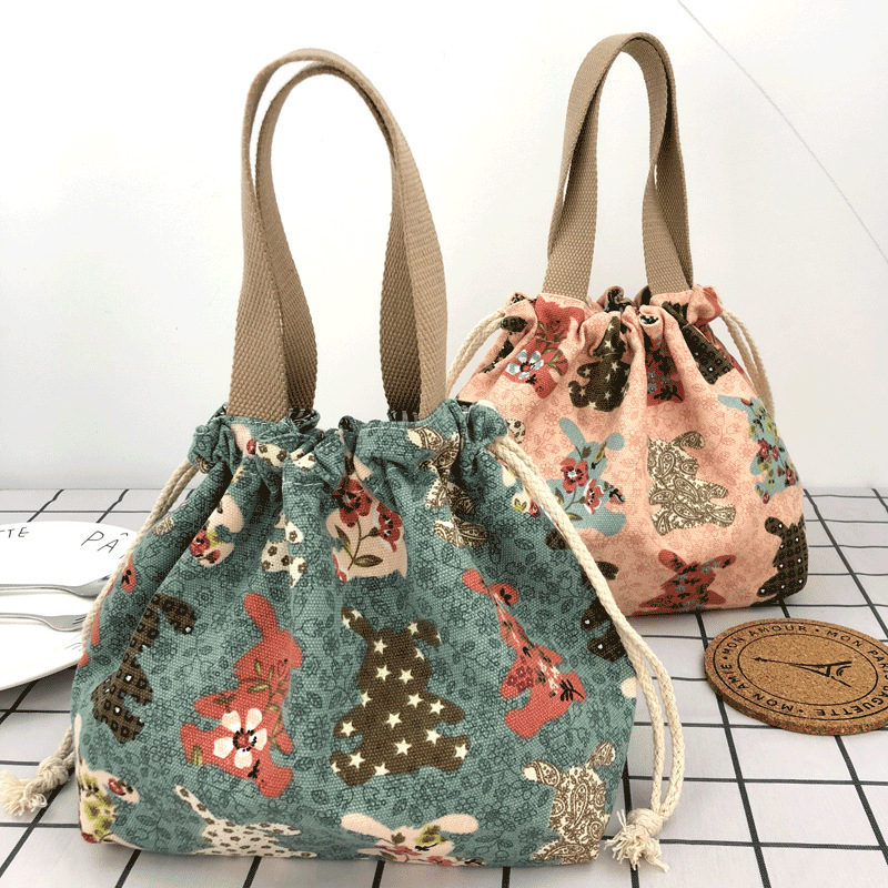 A001-100 Lunch Bag for Women Lunch Box Aesthetic Lunch Bag Drawstring Cute Hand Bag for Girls Pastel School Supplies