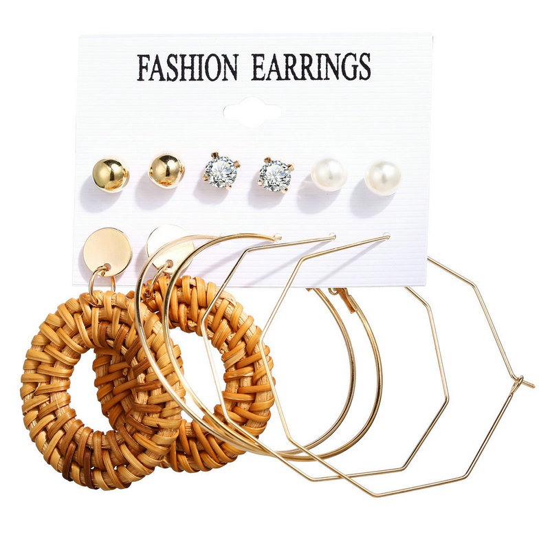 5506 6pcs Fashion Gold Pearl Tassel Earrings Set For Women Vintage Metal Hoop Earings Geometric Circle Drop Earrings New Jewelry