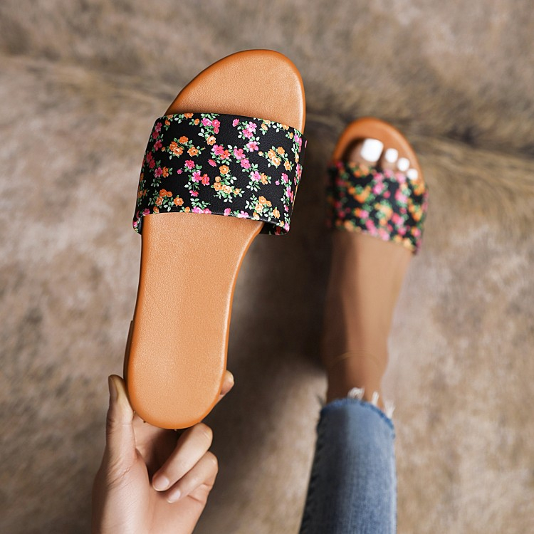 Women's Flat Continental Outdoor Summer Fashion Youth Flower Slippers Versatile Plus Size 35-43 One Word With Open Toe Dress Beach Sandals