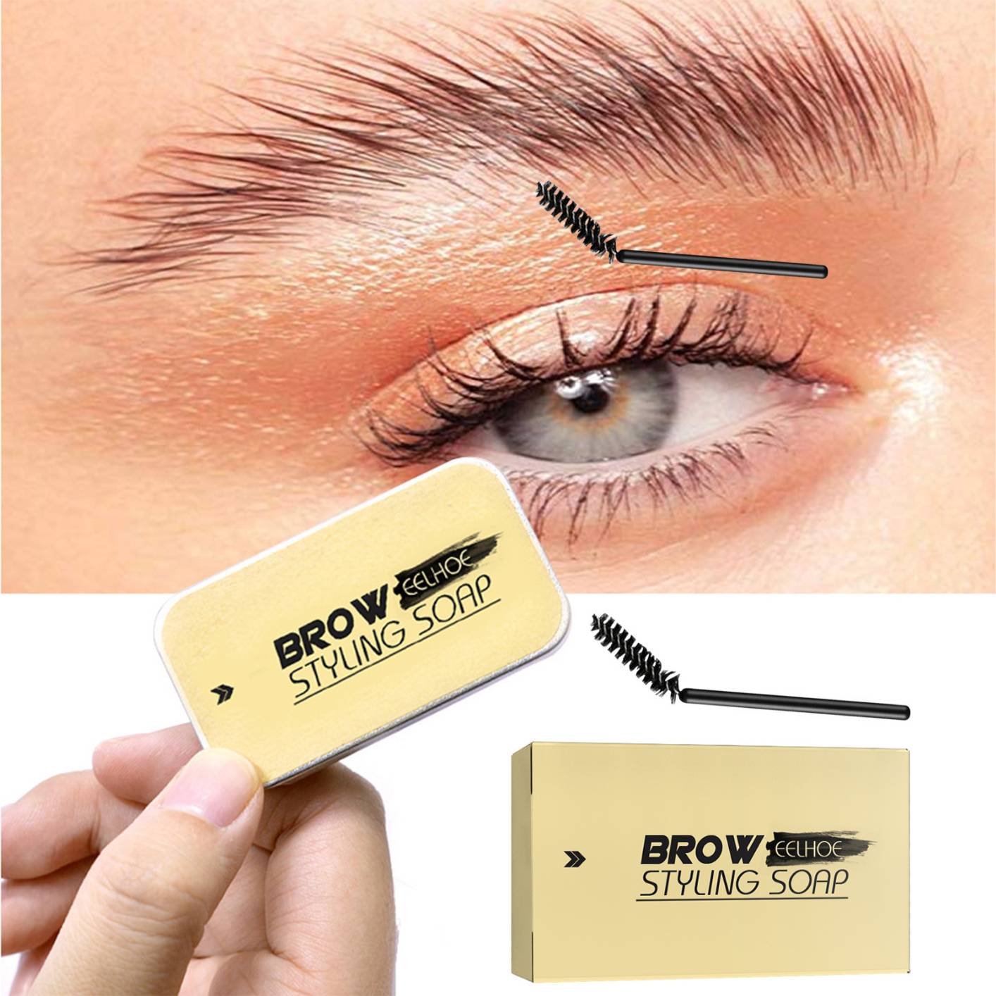 Eyebrow Soap Kit,Brows Styling Soap,Long Lasting Waterproof Smudge Proof Eyebrow Styling Pomade for Natural Brows, 3D Feathery Brows Makeup Balm