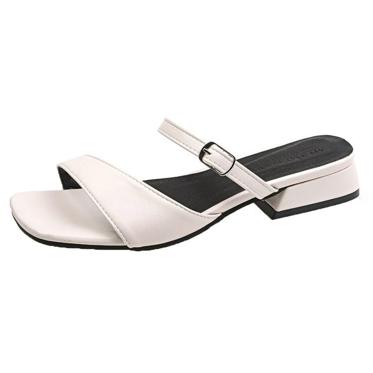 women's square-toe open-toe slippers belt buckle design elegant girl sandals