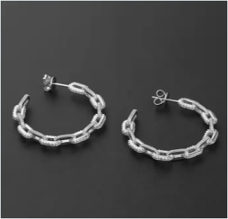  Chain Cuff Ladies Earrings Cuban Chain Link Women Jewelry New Asymmetric Sterling Silver Diamond Hoop Earrings Zircon
