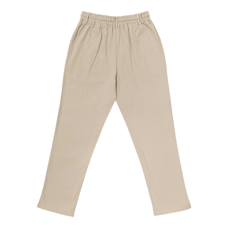 Men's Bottoms Pants Casual American Men's Cotton Linen Pants Button Decoration Drawstring Summer Beach Pants Straight Tube Solid Color Breathable Pants