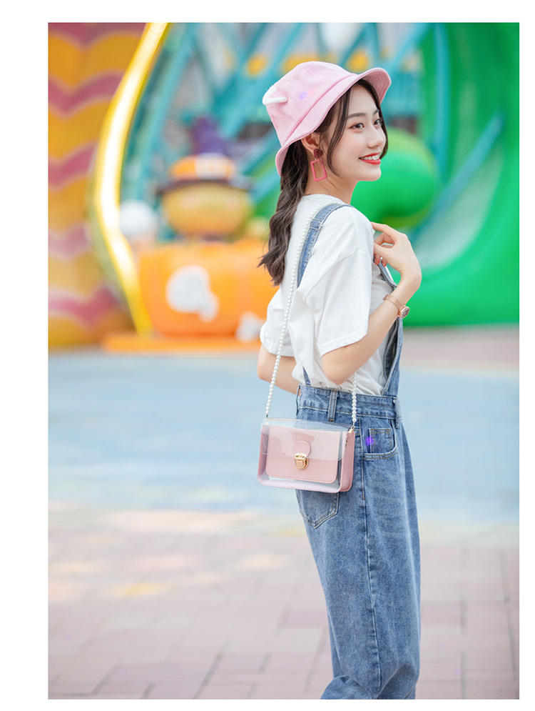 Bags Woman Literary Messenger Shoulder Handbag Pearl chain wrap small clear  The new pu fashion body cross bag lady handbag  pvc new square designer tote handbags hand bags ladies for women