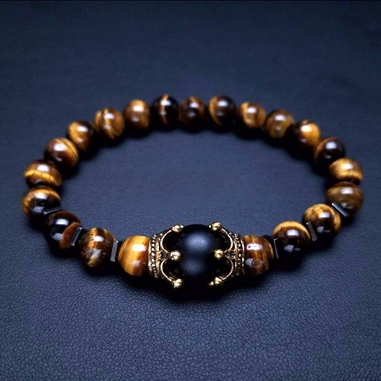 Bracelet Charm Men's Bracelet Fashion Luxury Alloy Crown Tiger Eye Stone Bead Bracelet Jewelry CRRSHOP free shipping new fashion