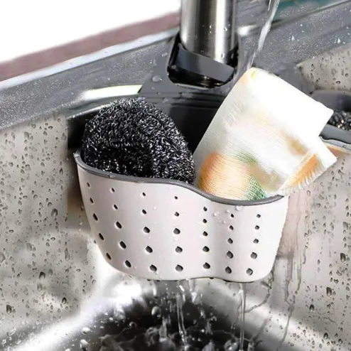 1PCS Home Storage Drain Basket Kitchen Sink Holder Adjustable Soap Sponge  Shlf Hanging Drain Basket Bag Kitchen Accessories