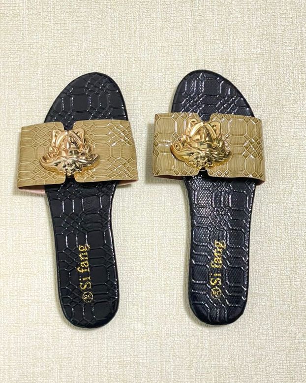 Women's luxury brand flat slip-on leather Versace crown slippers
