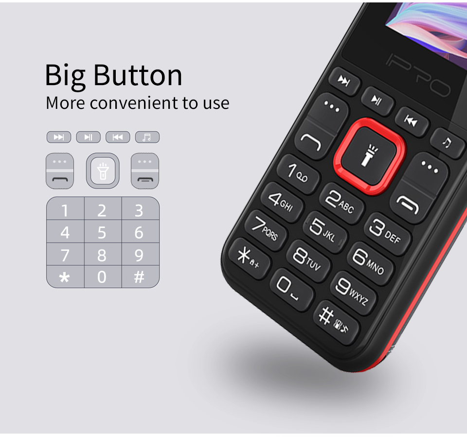 IPRO F184 1.77 Inch Multi Media Button Wireless FM 800mAh Battery Feature Bar Phone Mobile Phone Dual SIM Card  FM Torch  Cell Phone