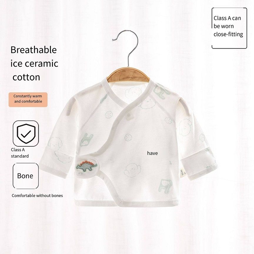 Newborn Ice Ceramic Cotton Kimono Top, No Bone Stitching Baby Half-Back Shirt, Breathable Wrap-Around Top with Magic Tape, Double Belly Protection, 52-59cmf