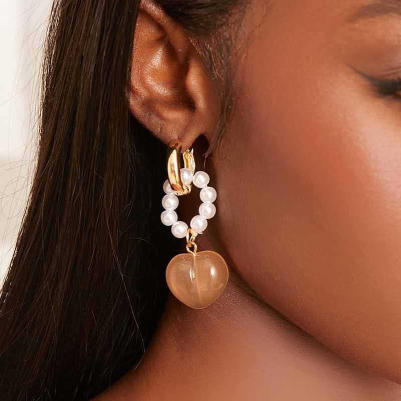 20482-2 Women's Spring and Summer Niche Peach Love Earrings Temperament Pearl Earrings