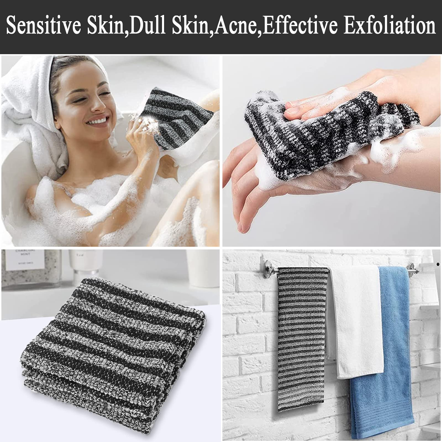 Exfoliating Back Scrubber, Korean Body Back Scrubber Towel for Shower, Japanese Bath Wash Scrub Cloth Washcloth Washer for Men Women Exfoliating, Body Scrubbing Brush Loofah Exfoliator