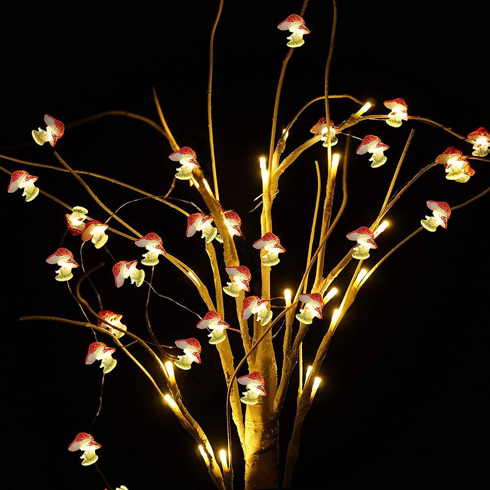Holy Fire New Battery Operated 3D Stereo Mushroom Copper Wire DIY Fairy String Lamps 20/30Leds Mushroom String Lights For Patio Decor