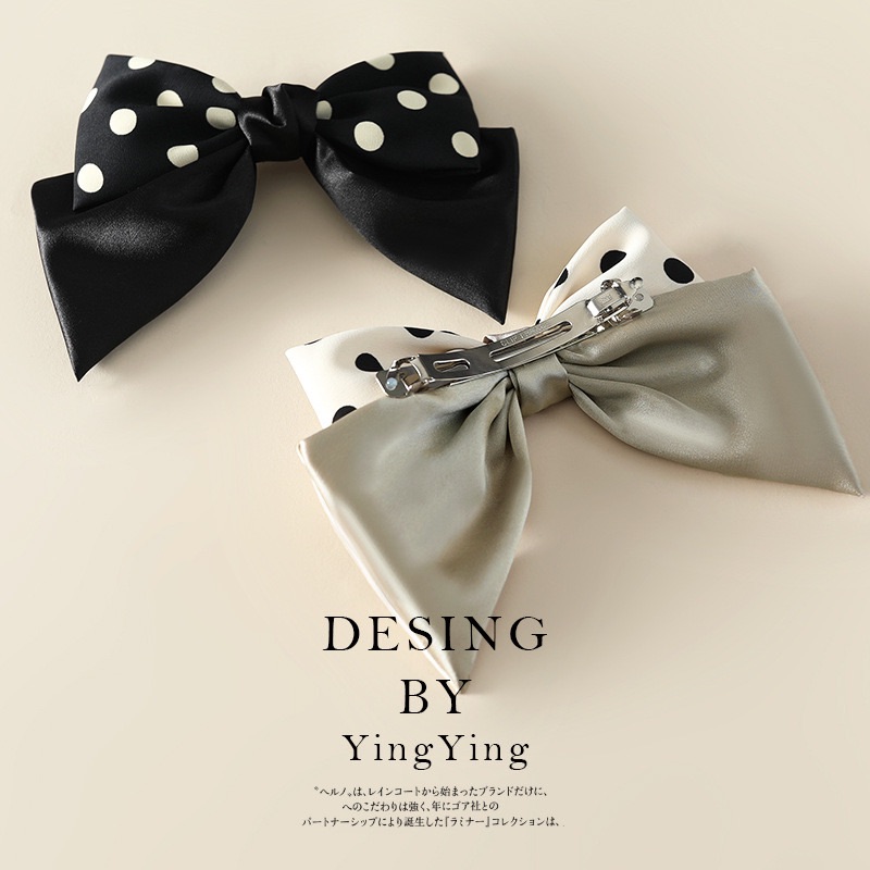 Bow Hair Clip Satin Polka Dots, Hair Clips Ladies with Large Bow, Women Hair Bows Hair Clips French Hair Clips Ballerina Bow, Elegant Satin Hair Accessories