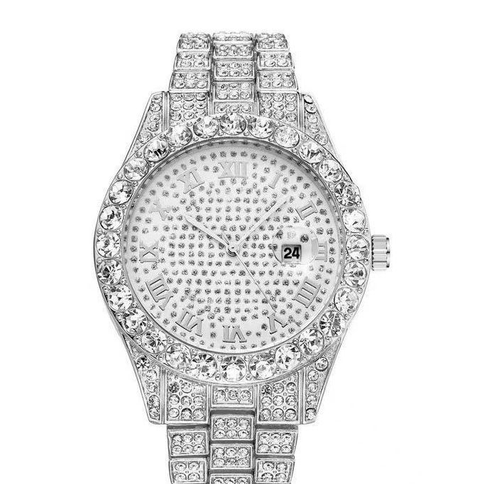 Large dial watch men's watch Roman scale steel strip men's watch Starry Sky business leisure calendar quartz watchSilver