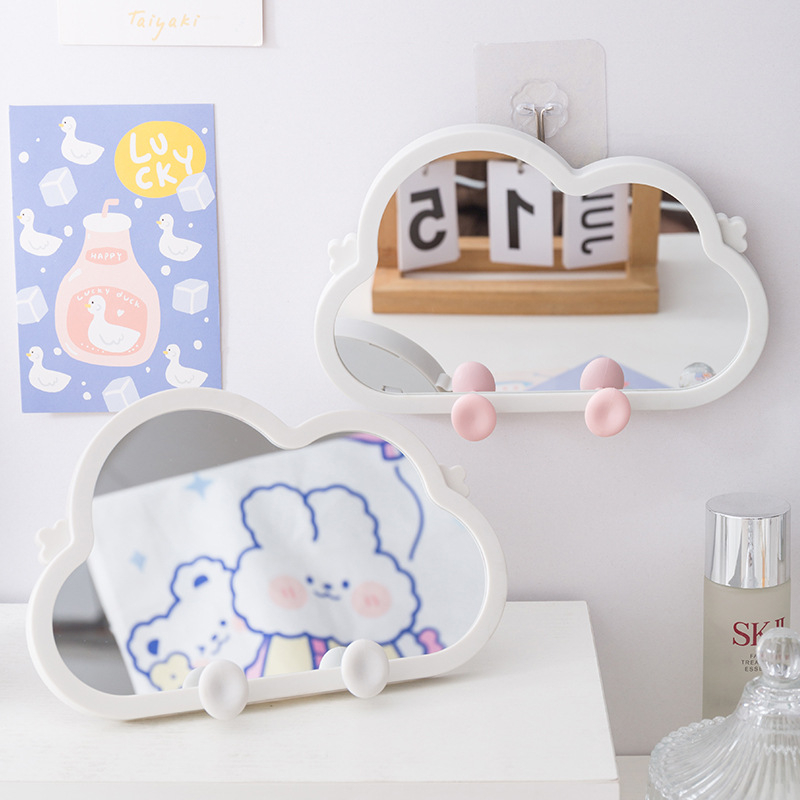 A617 Desktop Cloud Shaped Shatterproof Decorative Makeup Mirror Support Wall Hanging with Mobile Phone Mount for Women and Girls