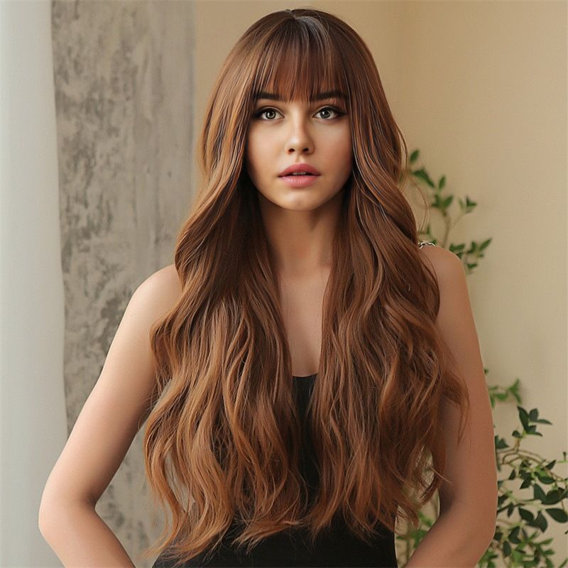 Europe and America big wave curly wig female brown long curly hair Spice girl new long hair wig set with bangs XQ160