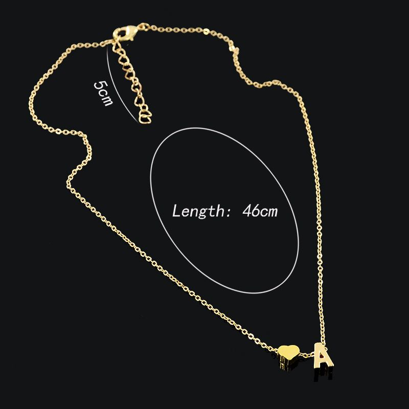 New simple peach heart-shaped letter necklace, elegant and versatile 26-letter original heart clavicle chain