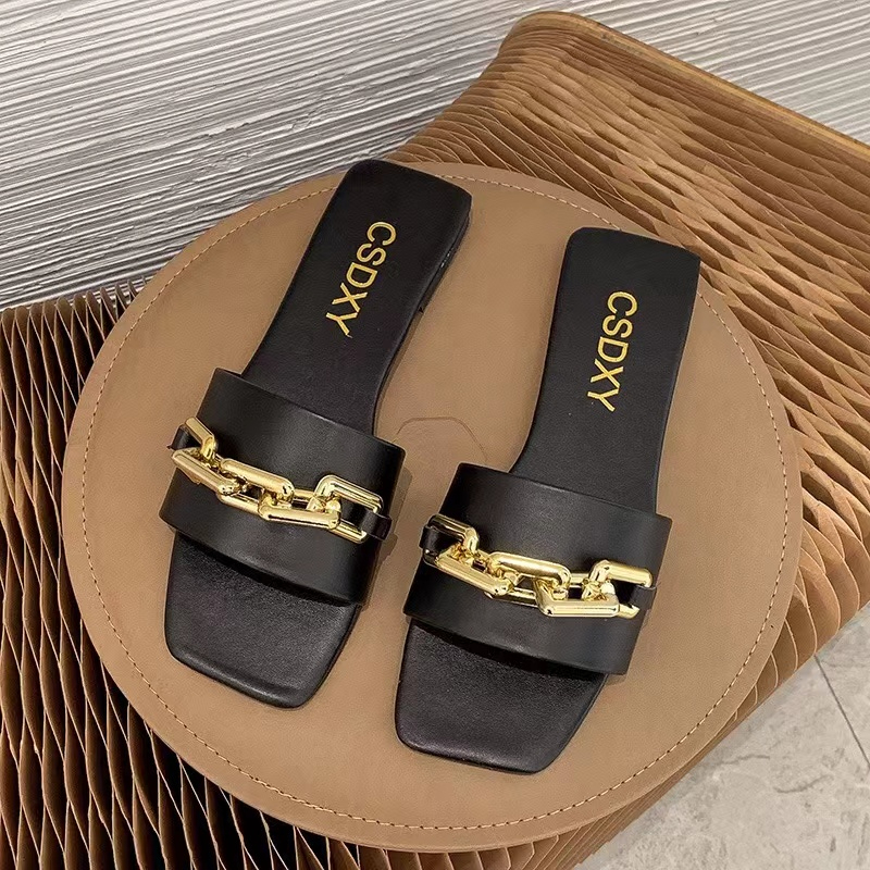 Slippers Women's Shoes Metal Chain Sandals Ladies Shoes
