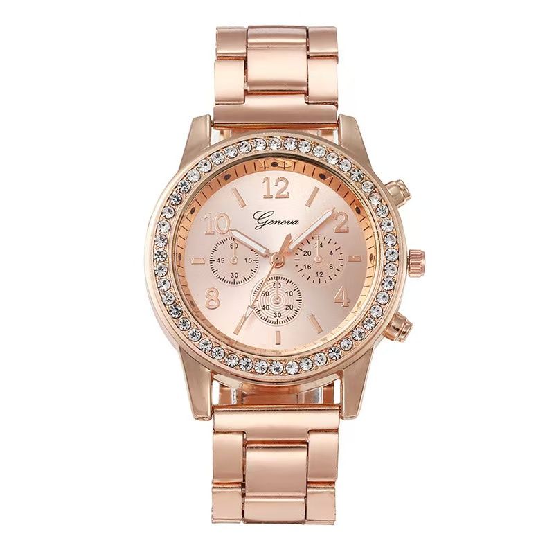 6PCS Set Luxury Watch Women Ring Necklace Earring Rhinestone Fashion Wristwatch Casual Ladies Watches Bracelet Set Clock1pcs Rose Gold watch