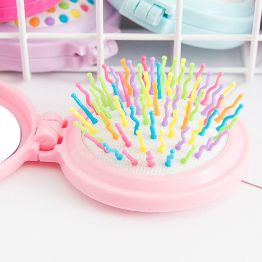 Candy Color Folding Comb Portable Solid Color Portable Makeup Mirror Airbag Comb Anti-static Massage Rainbow Comb