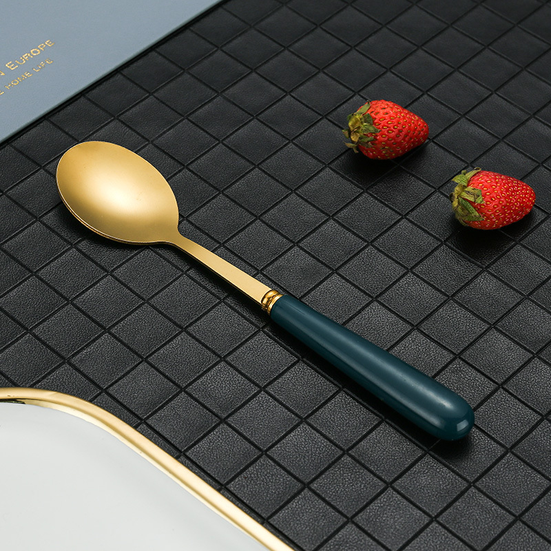 2023 New Stainless Steel Flower Spoon Ceramic Handle Spoon Mixing Spoon Elegant Coffee Dessert Flower Spoon Tableware
