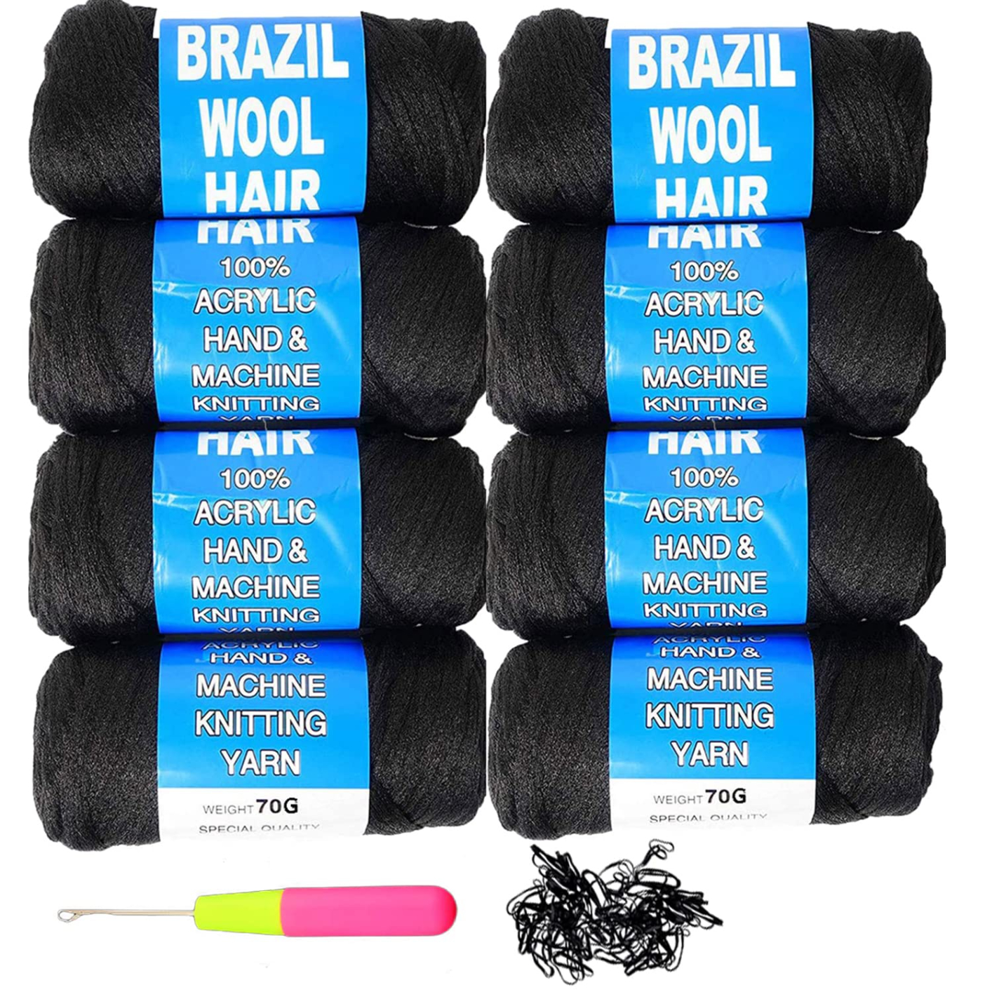 Brazilian Wool Hair 12 Roll Black Acrylic Yarn for African Hair Braiding Sengalese Twisting Jumbo Braids/Crochet Faux Locs/Wraps/Dreadlocks