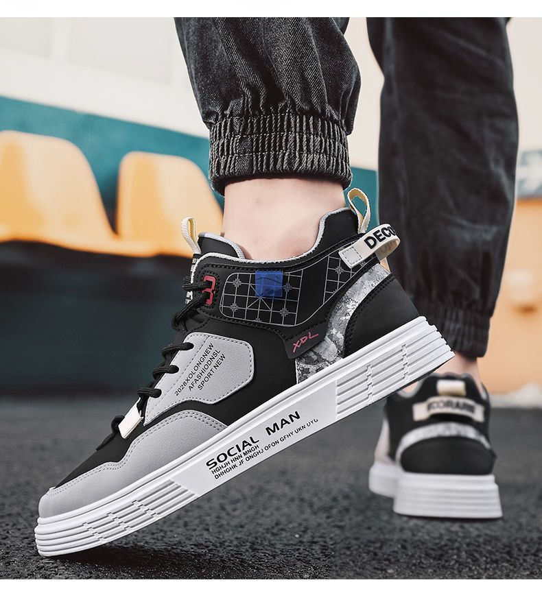 Skateboarding Shoe New High Top Shoes for Spring Summer Men's Flat Bottomed Board Shoes Trendy Versatile Student Casual Single Shoes for Men
