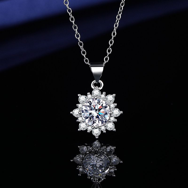 TZ-1 Trumium 2 CT Moissanite Sunflower Necklace 100% 925 Sterling Silver Lab Diamond Pendant Earrings Rings Sets for Wedding Bridal Luxury Fine Jewelry