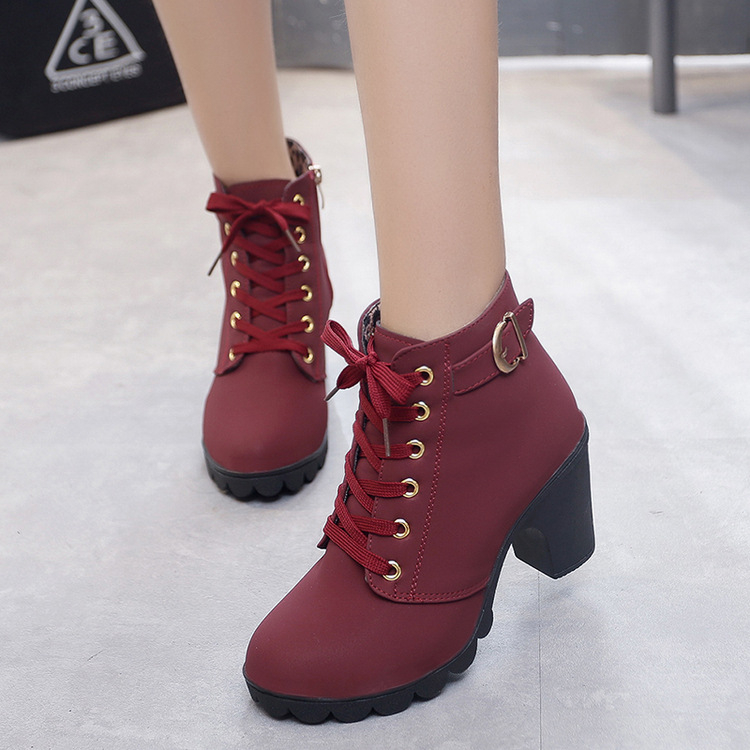 Women's Fashion Waterproof Pointed Toe Ankle Boots for Autumn New Style Chunky High Heel Booties