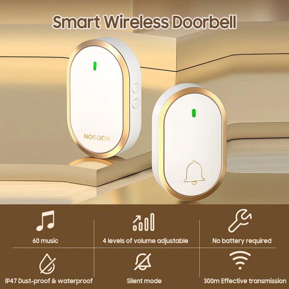 【Malaysia 3-pin Plug】Wireless Doorbell Smart Door Bell 60 Chime 110DB 300M Long Range Doorbell Waterproof Dustproof Call