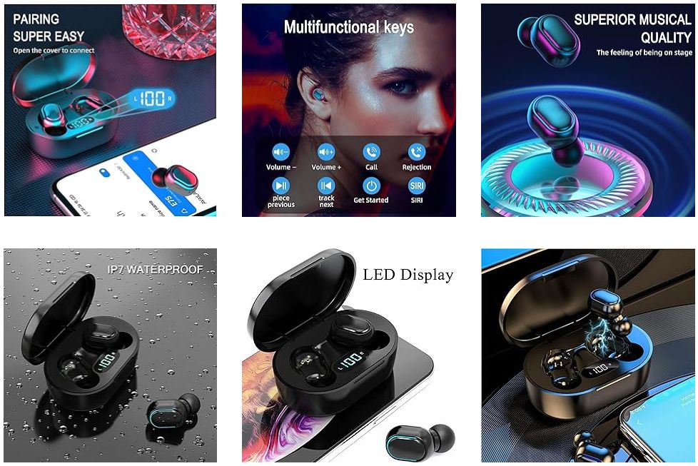 Wireless Earbuds, Bluetooth 5.3 Headphones HiFi Deep Bass with Mic ,120H Playtime LED Display ,IPX7 Waterproof Button Control True Wireless Earphones,One-Step Pairing,In-Ear Noise Reduction Headset