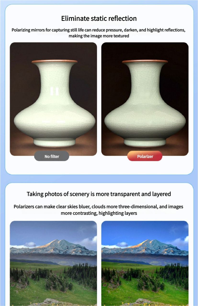 52mm Mobile Phone Photography Polarizing Filter (CPL) Clip - on, a Magic Tool for Eliminating Reflections and Providing High - Definition Filtering
